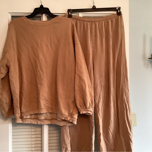 aerie Tops - aerie Women's Cozy Crewneck Sweatshirt and Wide Leg Pants Set - Tan
